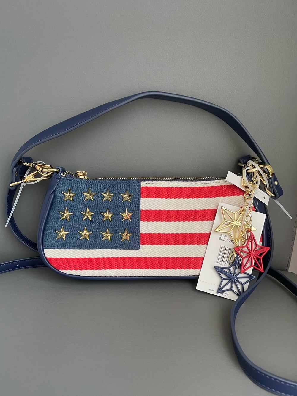 Betsey Johnson American Flag Studded Crossbody Shoulder Bag